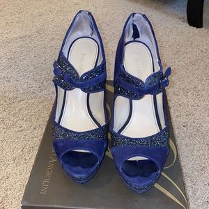 Enzo Angiolini Blue Suede Platform Heels